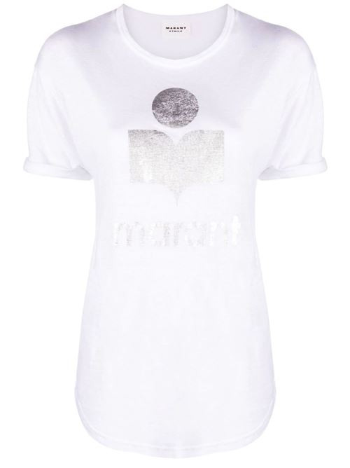 white/silver-tone white t-shirt MARANT ETOILE | TS0004FAA1N10E20WH